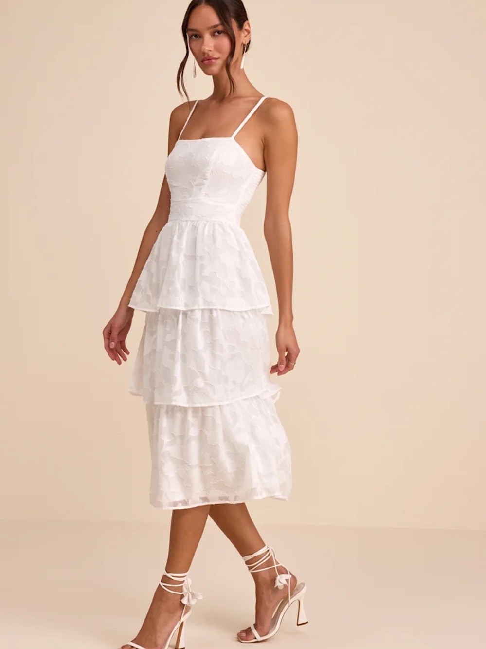 Lulus Grace and Beauty White Burnout Floral Print Tiered Dress